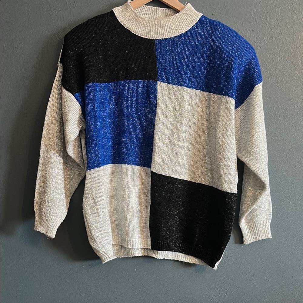 Color Block Sweater - Blue, Black, and White